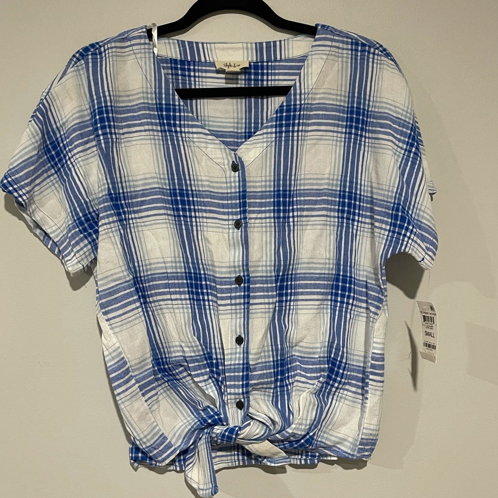 NWT Blue and White Plaid Shirt Style & Co. size small